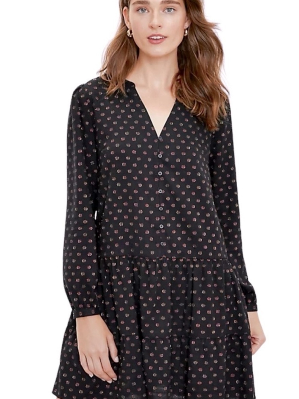 LOFT shimmer polka dot long sleeve mini dress XL